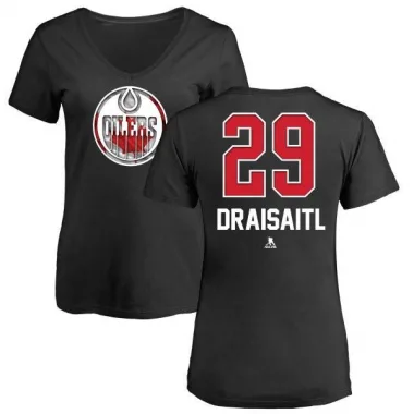 Black Women's Leon Draisaitl Edmonton Oilers Name and Number Banner Wave V-Neck T-Shirt -