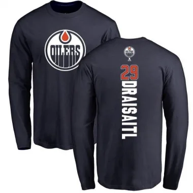 Navy Men's Leon Draisaitl Edmonton Oilers Backer Long Sleeve T-Shirt -