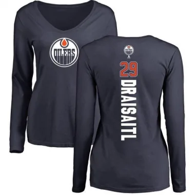 Navy Women's Leon Draisaitl Edmonton Oilers Backer Slim Fit Long Sleeve T-Shirt -